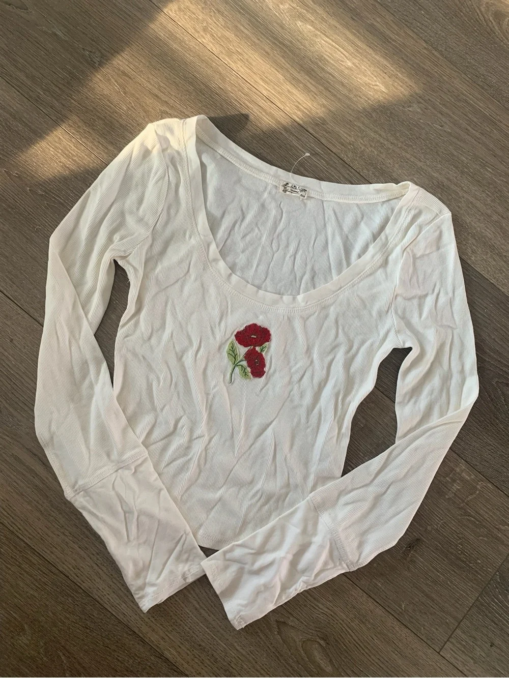 Free People Intimately At The Park Floral Embroidered Scoop Neck White Crop Tee